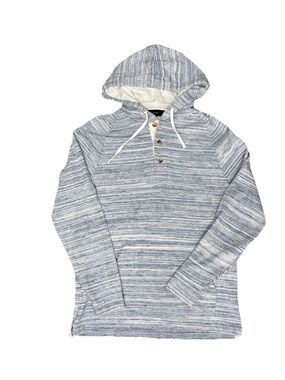 Vince Men's Heather Heather Iron Woods Blue Marled Striped Henley Hoodie Small